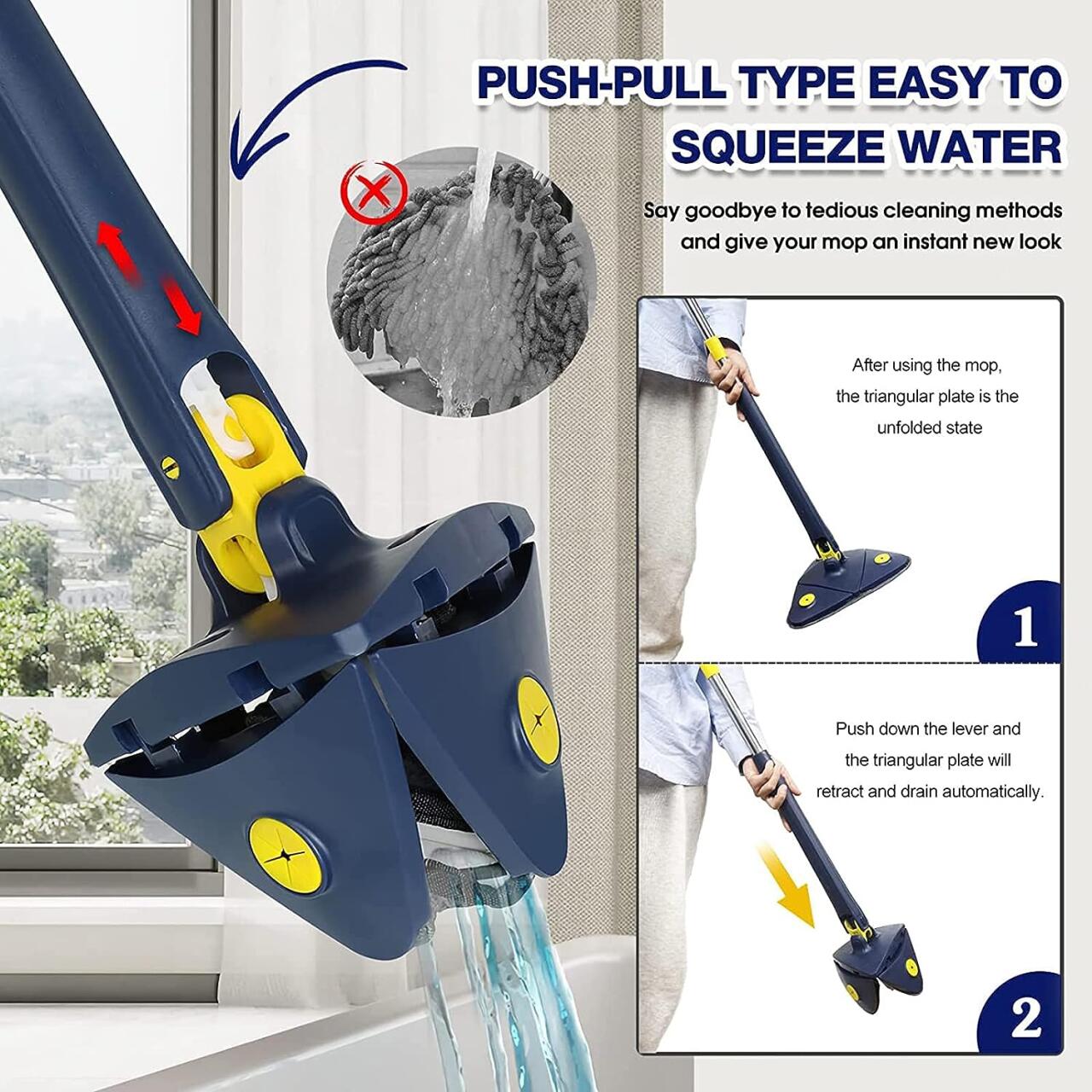 Mopa Fregona Triangular De Limpieza Ajustable Giratoria de 360°