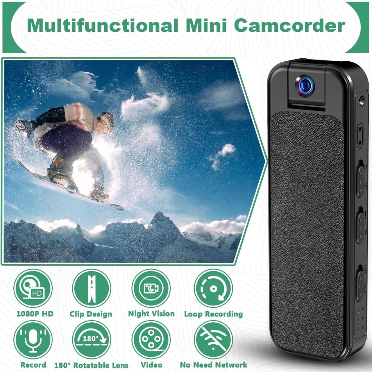 HKFUG Mini Cámara Corporal HD 1080P con Lente Giratoria de 180°